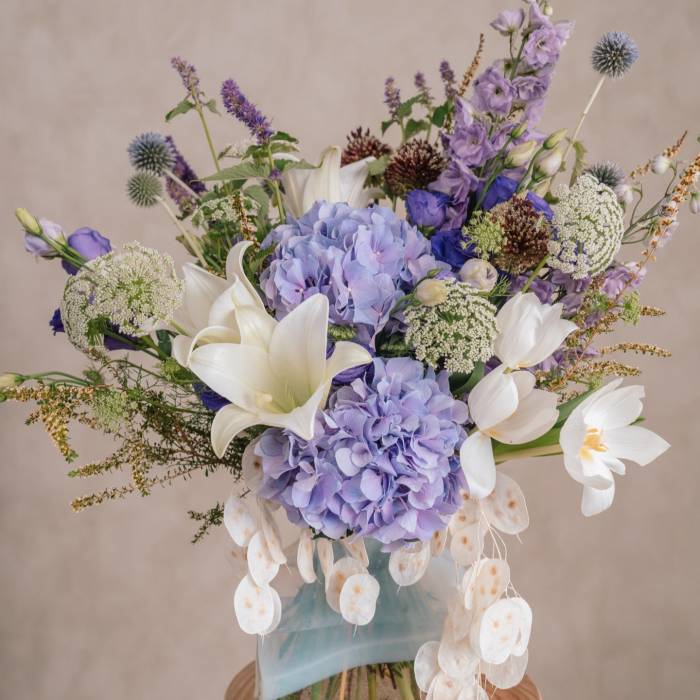 Lily and Lunaria Vase Arrangement