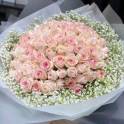 99 Premium Roses  with Gypsophila