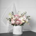 Blush Italian Ranunculus, Queen Protea and Peony in a Box