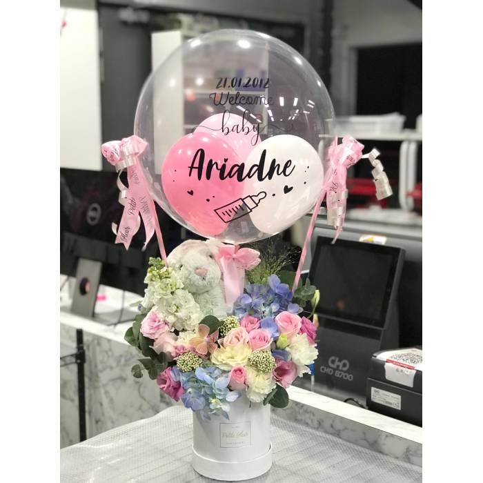 Hot Air Balloon - Jellycat Bunny and Fresh Flowers