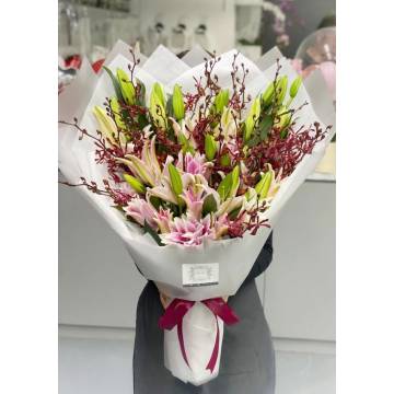 Pink Lily And James Storie Orchid Bouquet