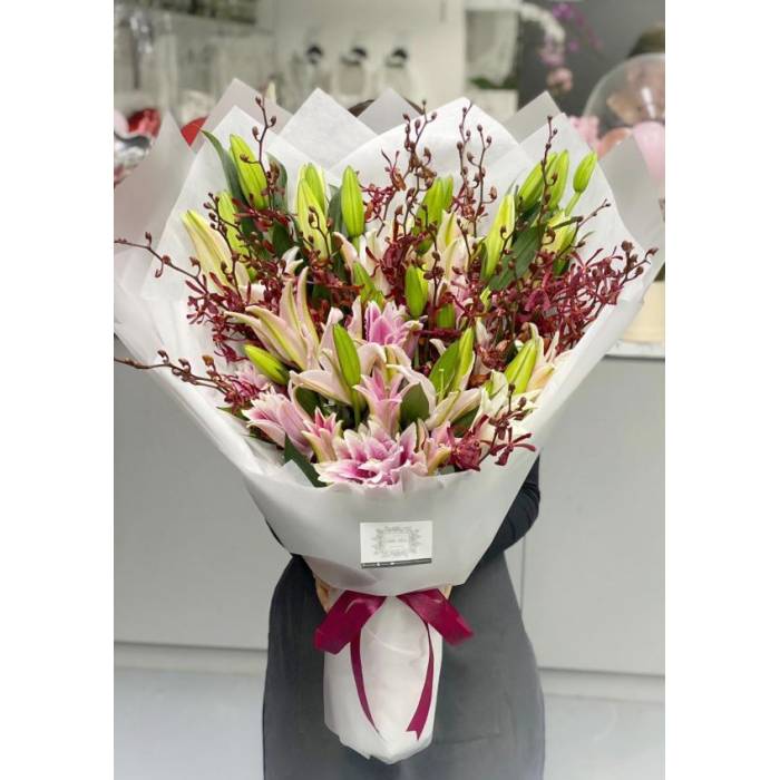 Pink Lily And James Storie Orchid Bouquet
