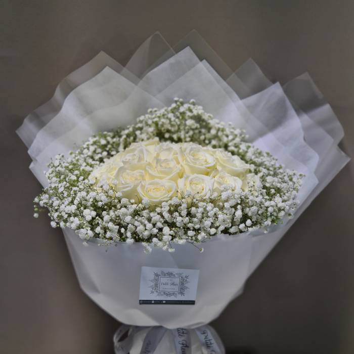 24 Premium Roses with Gypsophila