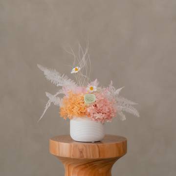 Mint Green Rose & Orange Hydrangea Preserved Flower Vase