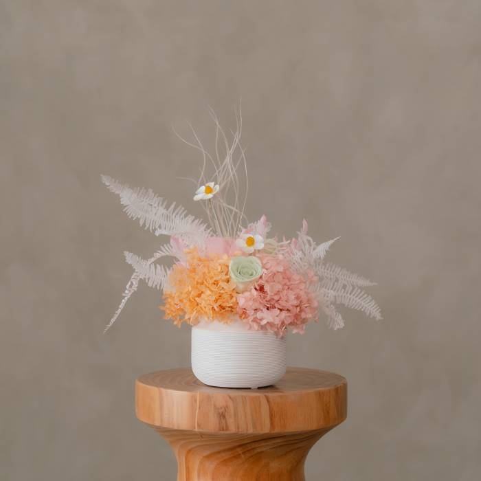 Mint Green Rose & Orange Hydrangea Preserved Flower Vase
