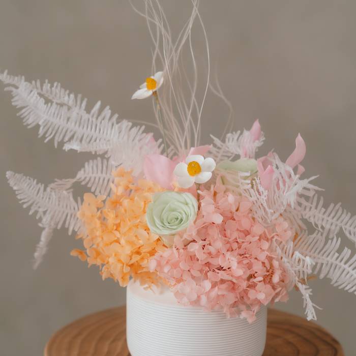 Mint Green Rose & Orange Hydrangea Preserved Flower Vase