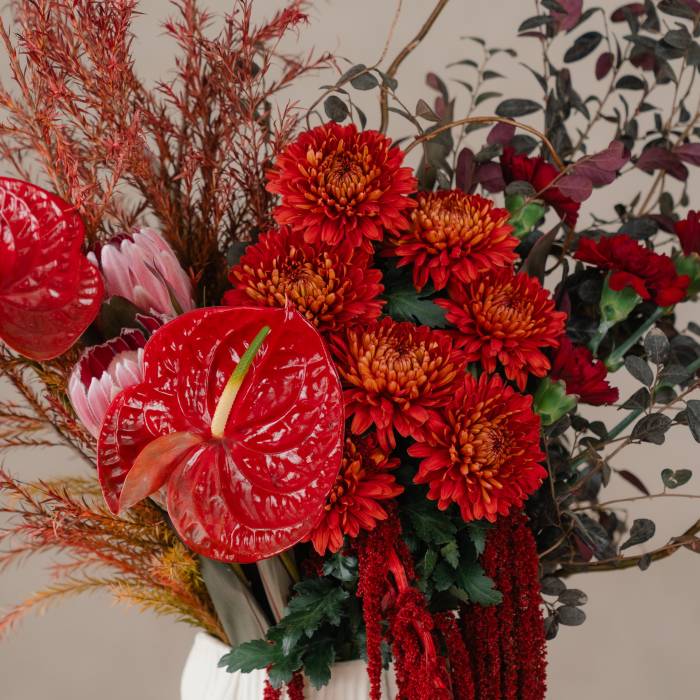 Red Anthurium & Protea Vase Arrangement