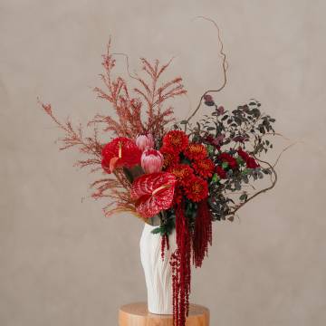 Red Anthurium & Protea Vase Arrangement