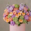 Lilac Lisianthus & Orange Garden Rose Flower Box
