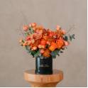 Orange Rose & Pincushion Orchid Flower Box