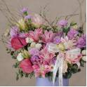 Pink Double Petaled Lily and Lilac Carnation Flower Box