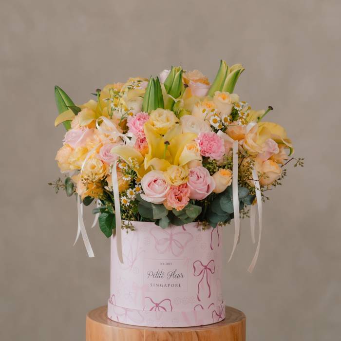 Yellow Lily & Pink Pastel Flower Box