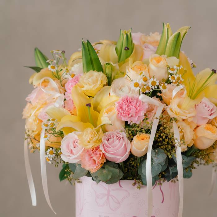 Yellow Lily & Pink Pastel Flower Box