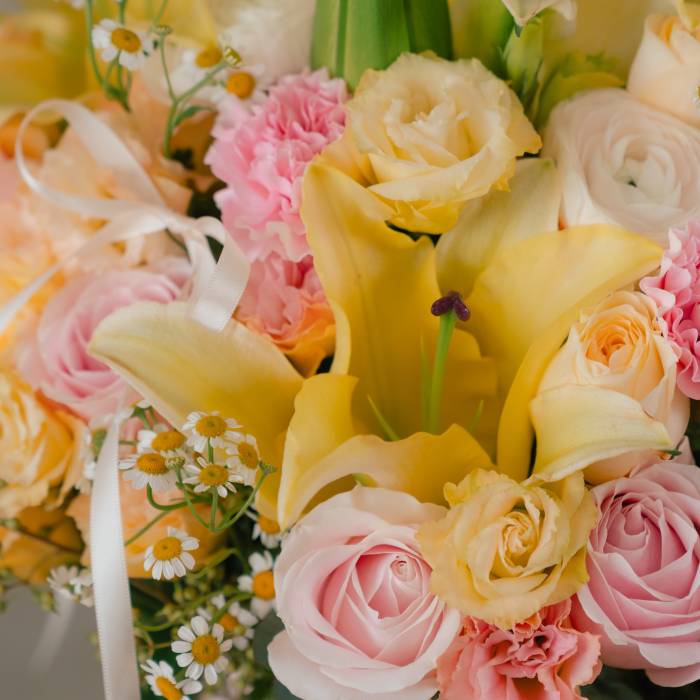 Yellow Lily & Pink Pastel Flower Box