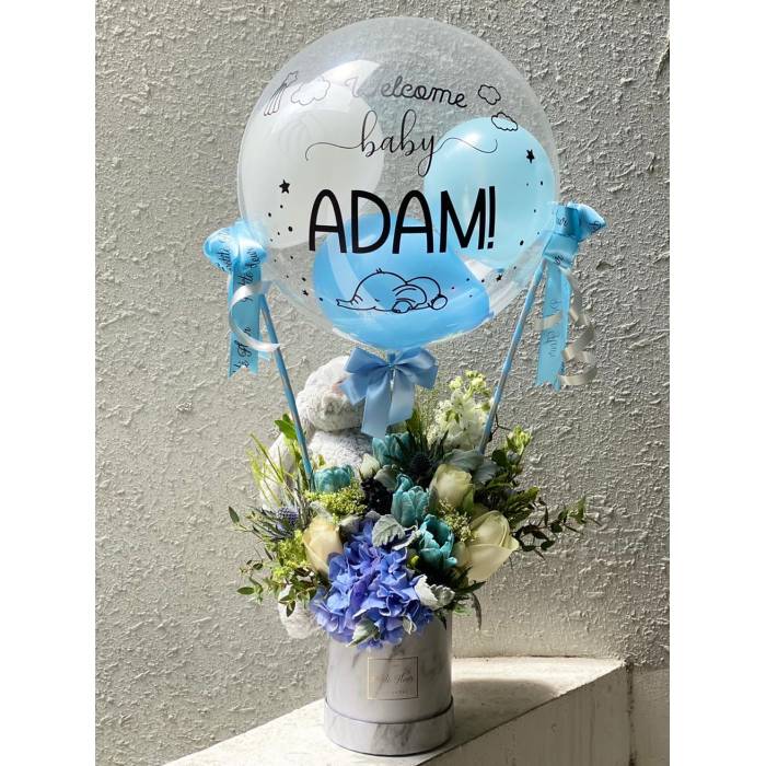 Hot Air Balloon - Jellycat Bunny and Fresh Flowers