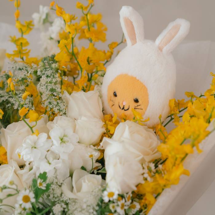 Jellycat Bunny Egg and Yellow Orchid Bouquet