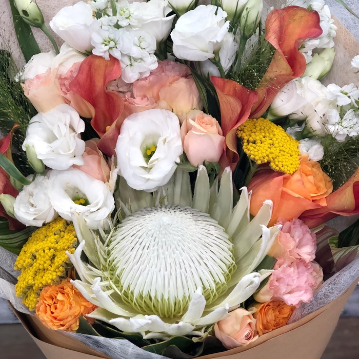 King Protea and Orange Calla Lily Bouquet