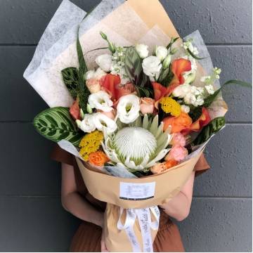 King Protea and Orange Calla Lily Bouquet