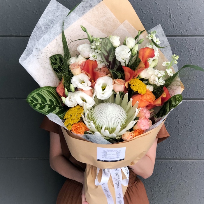 King Protea and Orange Calla Lily Bouquet