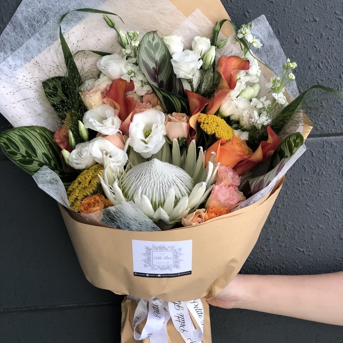 King Protea and Orange Calla Lily Bouquet