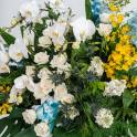 Lush Delphinium and Orchid Floral Stand