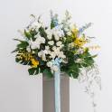 Lush Delphinium and Orchid Floral Stand