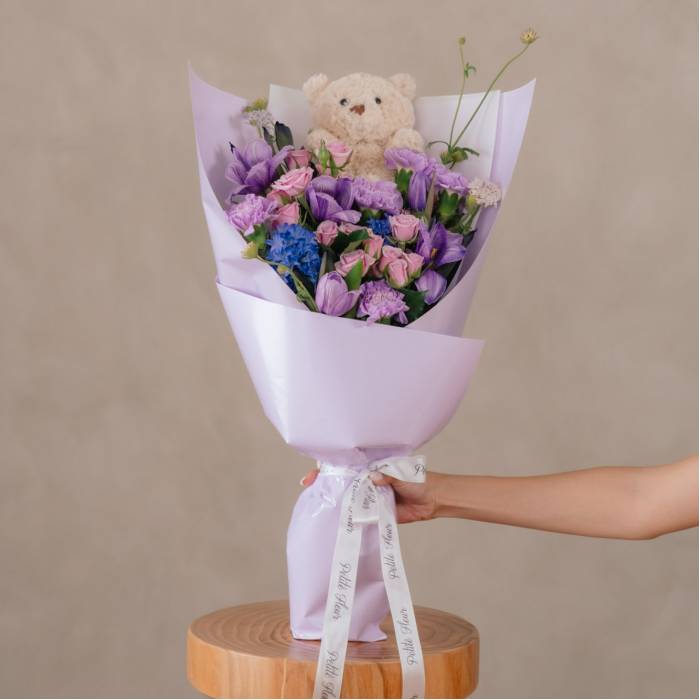 Lavender Embrace – Tulips & Roses Bouquet