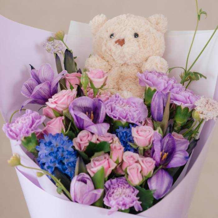 Lavender Embrace – Tulips & Roses Bouquet