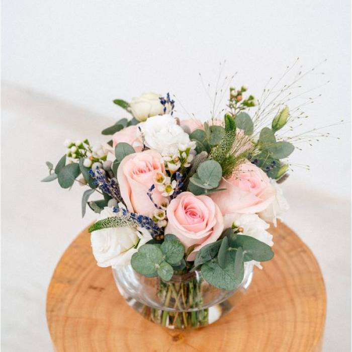 Kenyan Rose and Euphorbia Marginata Round Arrangement