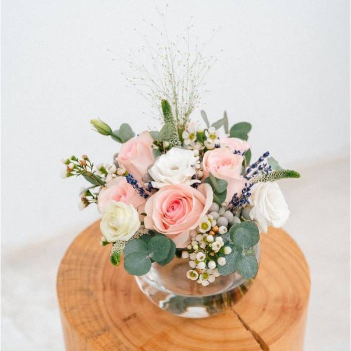 Kenyan Rose and Euphorbia Marginata Round Arrangement