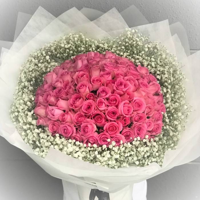 99 Premium Roses  with Gypsophila