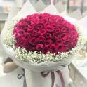 99 Premium Roses  with Gypsophila