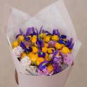 Purple Iris and Yellow Spray Roses Bouquet