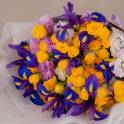 Purple Iris and Yellow Spray Roses Bouquet